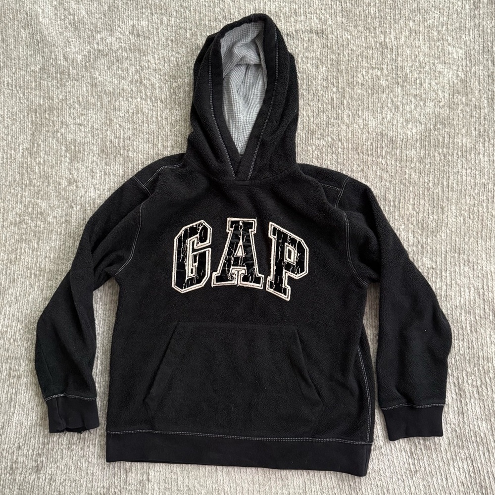 Gap Kids Black Fleece Pullover Hoodie Sweatshirt Size M (8) Camo Print Logo‎